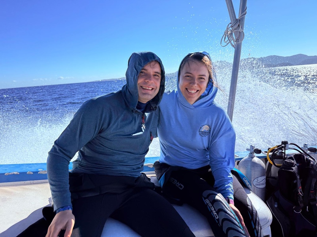 Renata and Sebastian on a dive boat