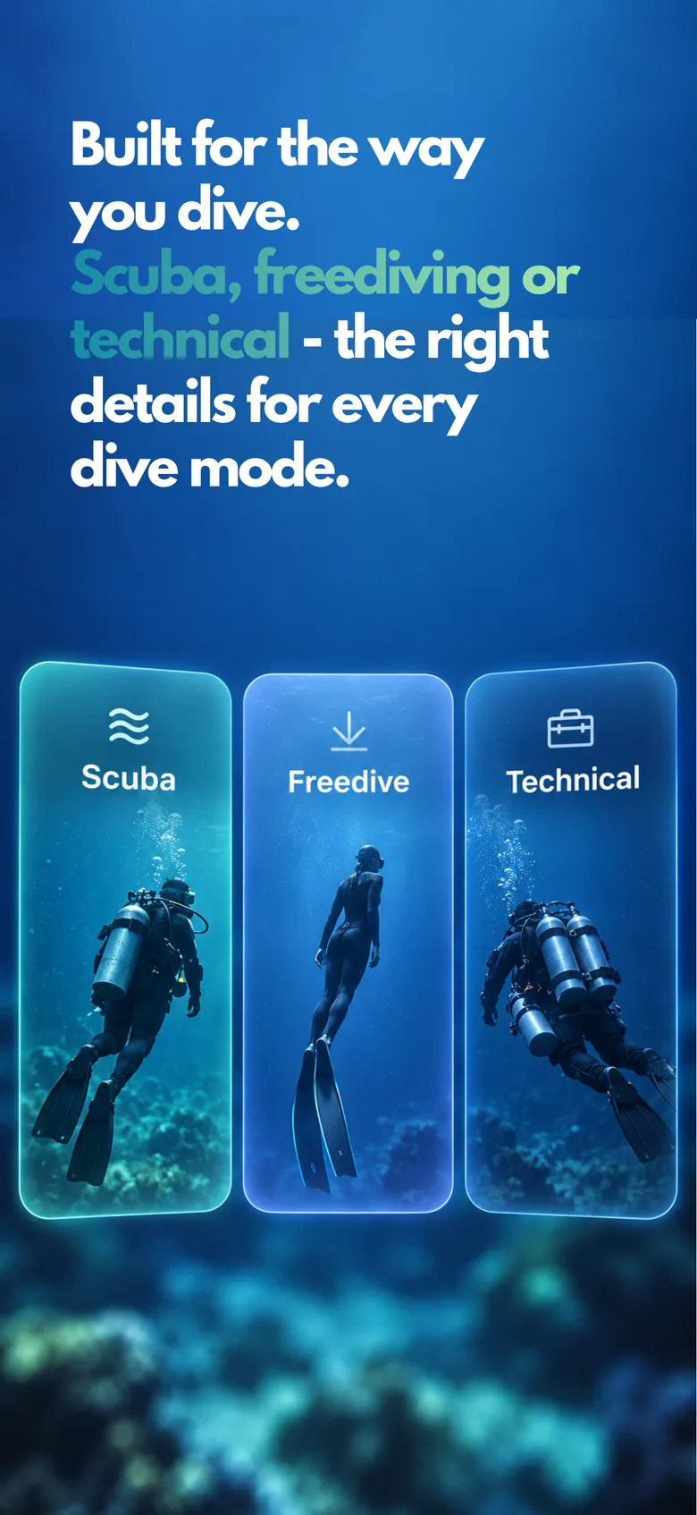 Modos para buceo con botella, apnea y buceo técnico