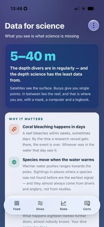 Datos para la ciencia: la franja de 5–40 m donde bucean los buceadores y que los satélites no ven